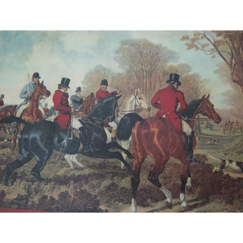 VTG Wood Serving Tray English Fox Hunt Scene Equestrian Hound Horse Pimpernel